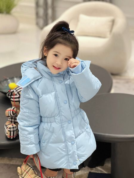 

Winter Toddler Down Coat Kids Girls Long Jackets Thicken Warm Jacket Children's Hooded Outerwear Waist Retraction Clothing, White