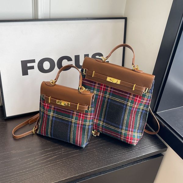 

Western womens shoulder bag 2 colors college style color matching student backpacks large capacity winter popular woolen backpack simple leather handbag, Black