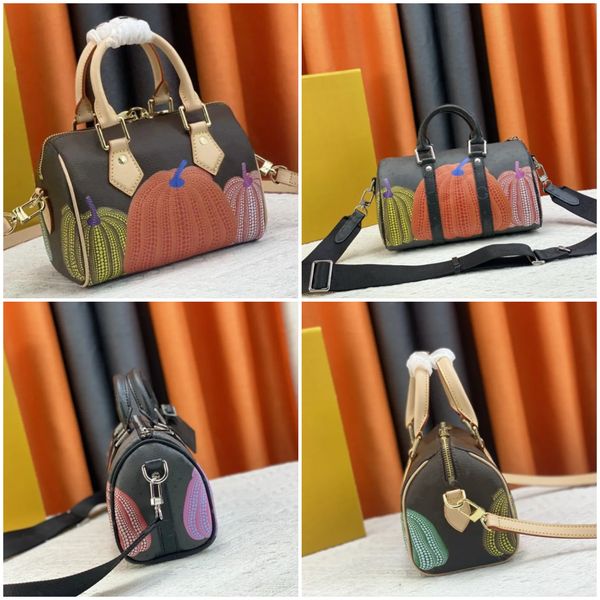 

Women's Designer Luxury Shoulder Bag Alphabet Leather Crossbody Bag Pumpkin Print Handbag Women's Makeup Bag Purse Crossbody bag, Brown 20*13*12cm