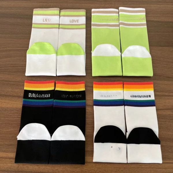 

2 Pairs LU Women's Colorful Striped Cotton Yoga Medium Tube Sports Quick Drying Pilates Dance Socks Beautiful Street Trend Stockings, Black