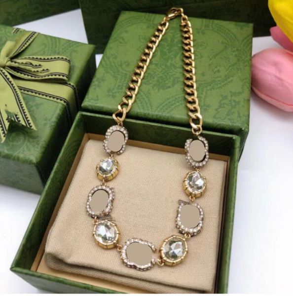 

Designer Diamond Long Pendant Necklaces Double Letter Shiny Sweater Chain Necklace Rhinestone Pendants for Lover Gift Wedding Party Jewelry