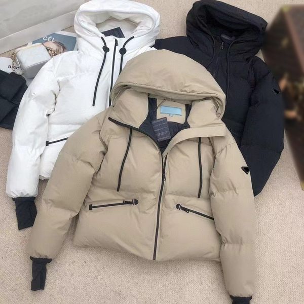 

23WF Womens Down Jacket Parkas Coats Ladies Fashion Short Jacket Outwear Winter Hooded Windbreaker Classic Triangler Top Quality SML, White