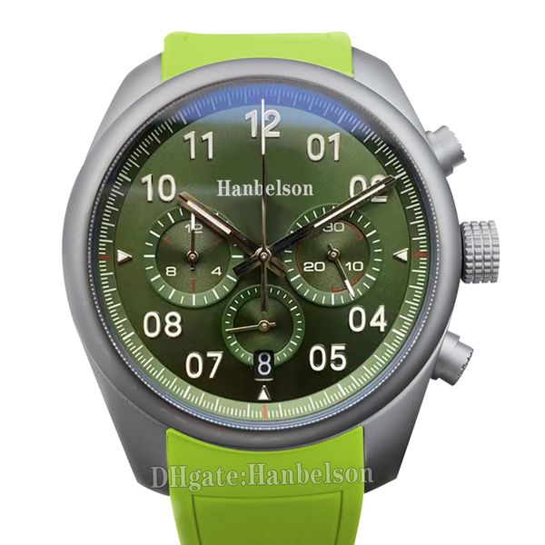 

Mens Watch Racing Style Sports Green Rubber Band Quartz Movement Chronograph Clock 45mm Wristwatch, Black dial black rubber