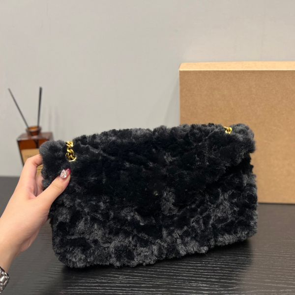 

Women Handbag Plaid Flap Designer Bags Luoluo Fur Shoulder Gold Chain Leather Double Letter Solid Color Buckle Square Messenger Bag, Grey