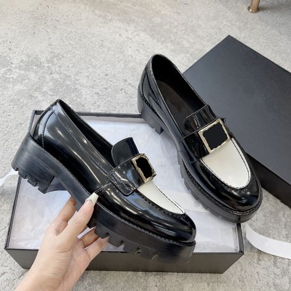 

Designer women loafers shoes thick soles shoes Hollow out buckle girls Height increasing shoes ladies Resort Banquet Work black Leather shoes, White