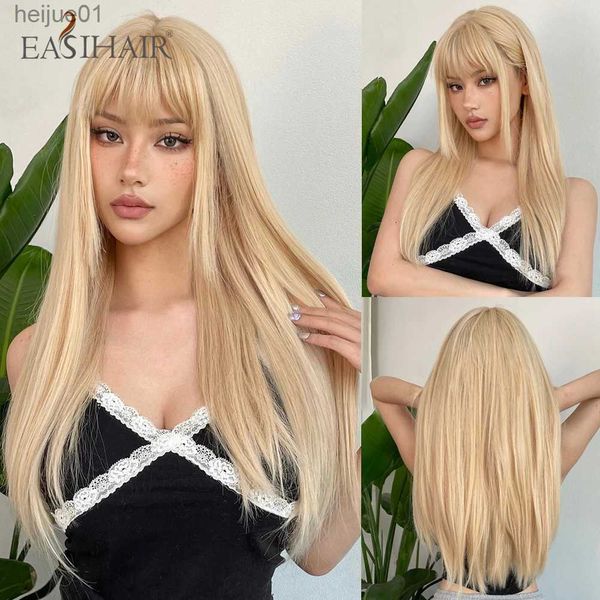 

EASIHAIR Blonde Golden Long Straight Synthetic Wigs with Bangs Beige Lolita Hairs Wig for Women Daily Party Heat Resistant Fiberl231024, Auburn