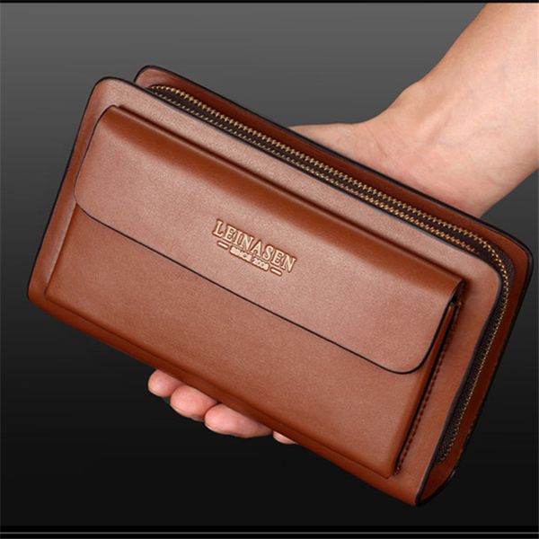 

Factory wholesale men bag Joker zipper solid color leather wrist bags multi-card long three colors mens handbag fashion business leathers storage wallet 8222#, Coffee2-8222#
