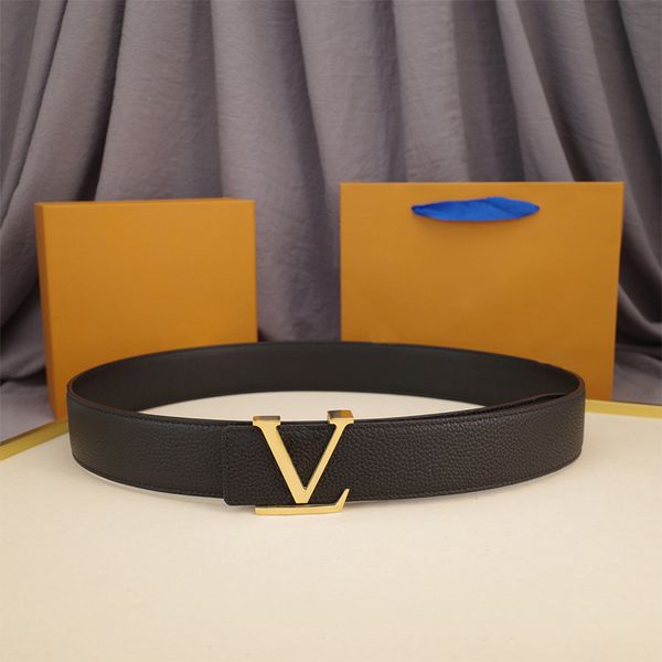 

Fashion Unisex belt Designer High quality leather Men women Belts Width 3.5cm with box Luxury Letter Waistband Big Gold Buckle Casual Business strap, Black