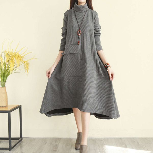 

2023 Artistic Style High Neck Irregular Thickened Dress Elegant Long Style Underwear Temperament Loose Bottom Skirt For Women, Gray