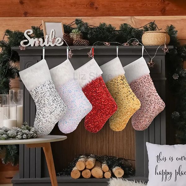 

Sequin Stockings Xmas Children Candy Stocking Bag Christmas Tree Hanging Sequins Sock Home Party Decorations Soc