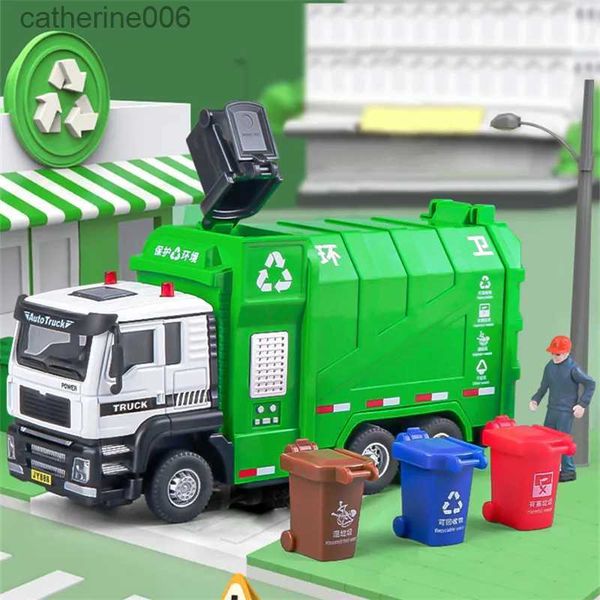 

Other 1/32 City Truck Diecast Metal Garbage Sorting Sanitation Vehicle Car Model Sound and Light Childrens Toys GiftL231024
