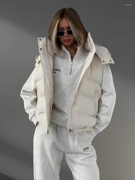 

Women' Vests Quilted Jacket Women Winter Loose Parkas Coat Vintage Belted Outwear Office Ladies Warm Cotton Puffer Jackets, Black