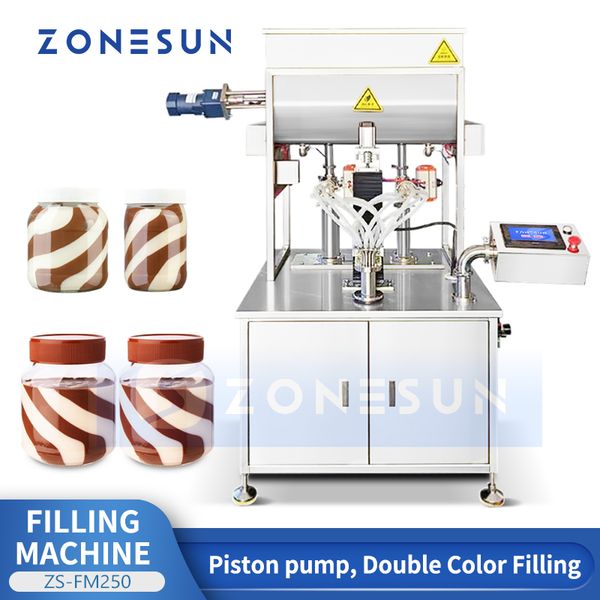 ZONESUN Dual-Color Swirl Filling Machine Stripe Filler Thick Paste Dispensing Peanut Butter Jelly Packaging Equipment ZS-FM250
