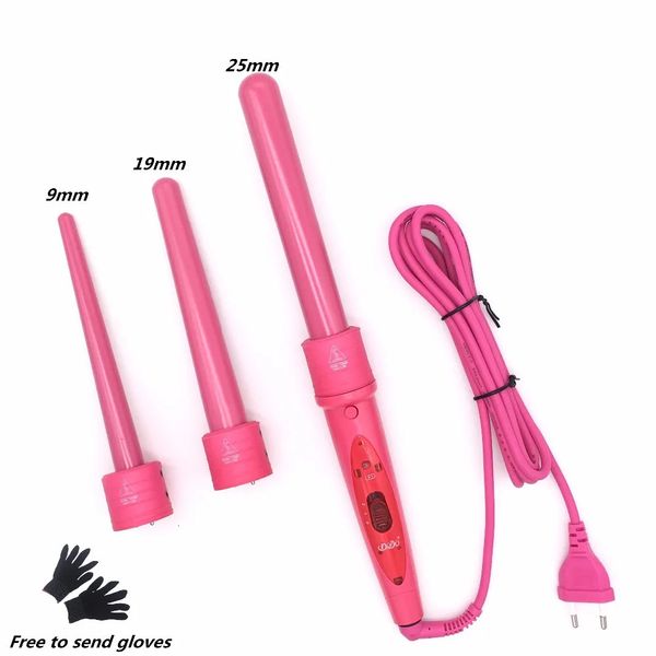 

Irons Part Iron hine 3P Ceramic Hair Curler Set 3 Sizes 9mm-19mm-25mm Curg Wand Rollers With Glove Clips 231024, Black