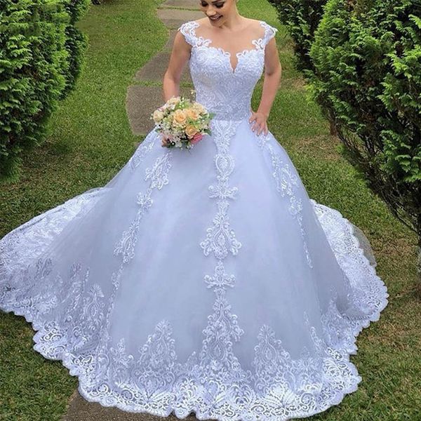 

illusion White/Ivory Ball Gown Long Wedding Dress Short Sleeves Bride Dresses Princess Tulle Elegant Wedding Gowns 2024