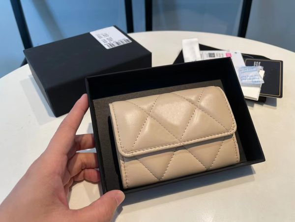 

10A highest quality 19 flap card holder bright sheepskin gold metal buckle purse designer wallet women X032, Grey
