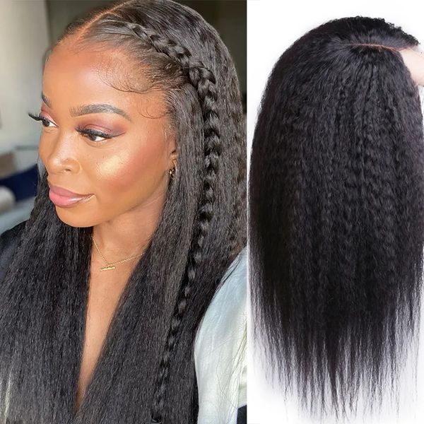 

Kinky Front Human Hair 13X4 13X6X1 Transparent Lace Frontal Wigs Pre Plucked 250% Density Yaki Straight Wig 231024, Dark brown