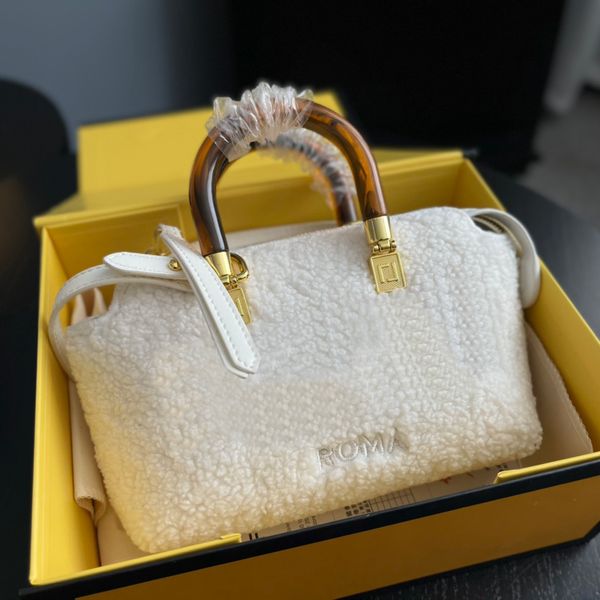 

Lamb Wool Womens Designer Shoulder Bags Ladies Shopping Handbags Small Tote Fashion Crossbody Christmas Four Season Bag with Box, White3-embossed