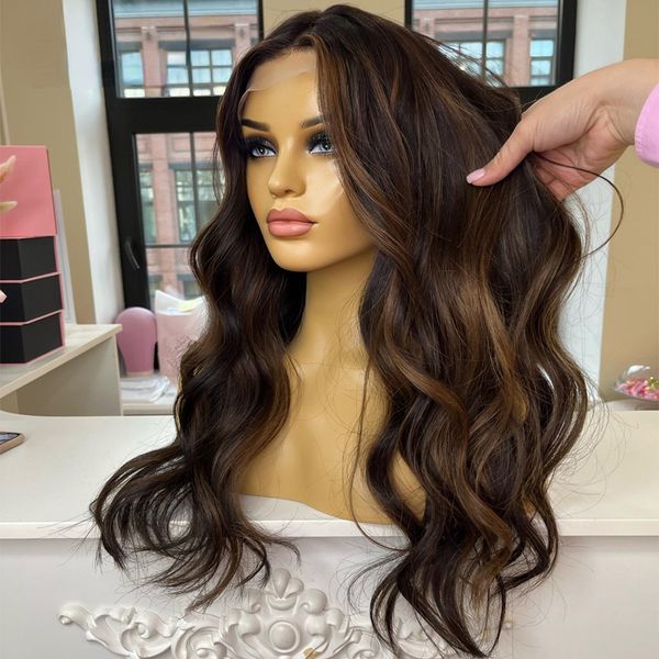 

Loose Deep Wave Full Lace Front Human Hair Wigs for Women 360 Lace Frontal Wig Brown Highlight Wig Synthetic Glueless Pre Plucked, Lace front wig