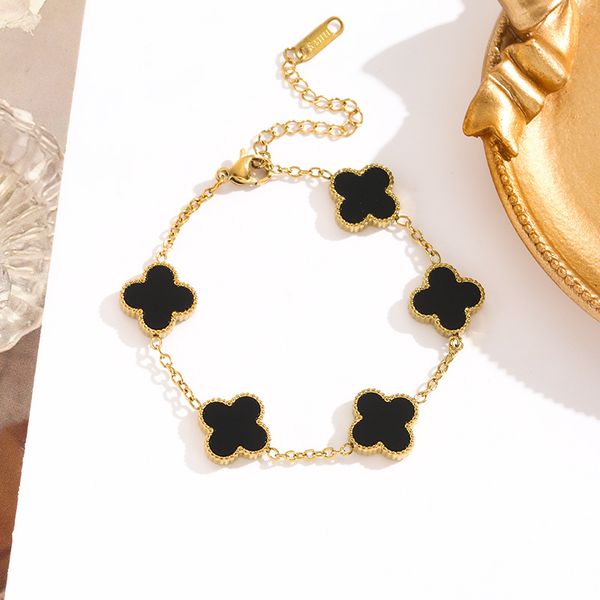 

Popular Double Side Van Clover Charm Bracelet Gold Plated Stainless Steel Bangle Jewelry for Women