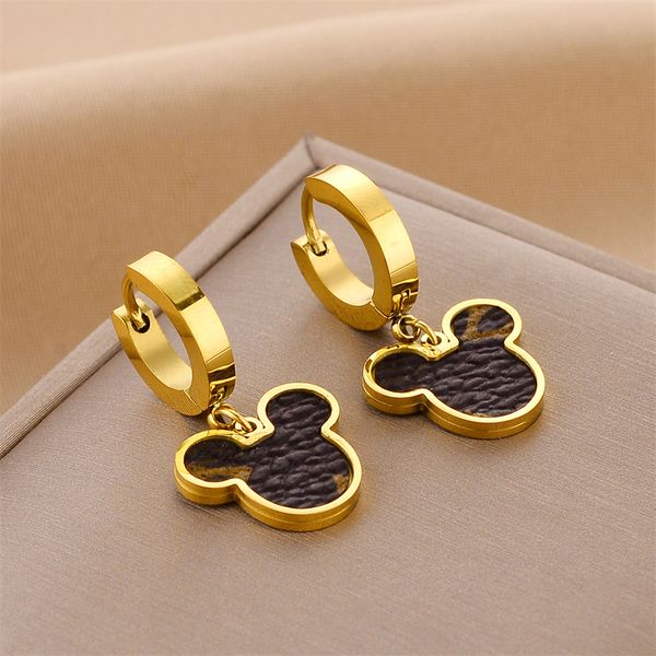 

Cute Brown Leather Insert Mice Charm Earring Jewelry for Women Gift