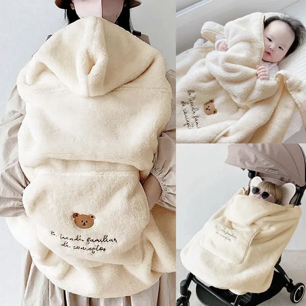 

Quilts Flannel Coral Fleece Stroller Cover Cute Bear Winter Windproof Kids Blankets Infant Nap Warm Quilt Swaddle Wrap 231025