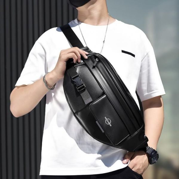 

Personality mens shoulder bags outdoor sports casual leather backpacks daily Joker black fashion chest bag street trend multi-layer men backpack factory outlet