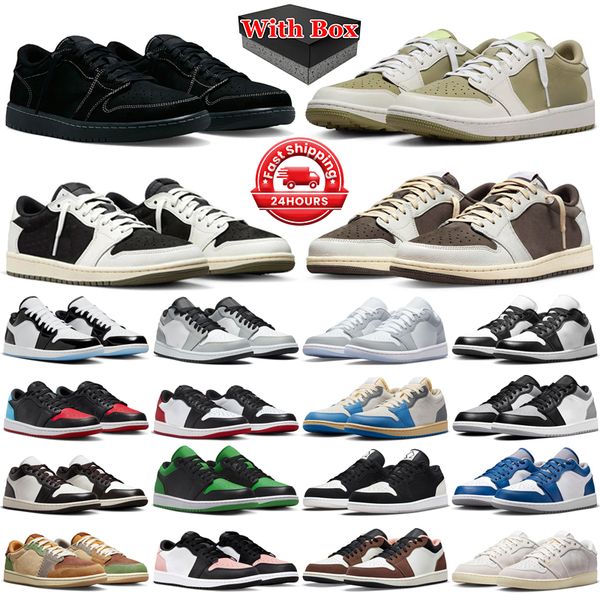 

With box 1s jumpman 1 low basketball shoes men women Olive Black Phantom Reverse Mocha Bred Black Toe Light Smoke Wolf Grey mens trainers outdoor sports sneakers