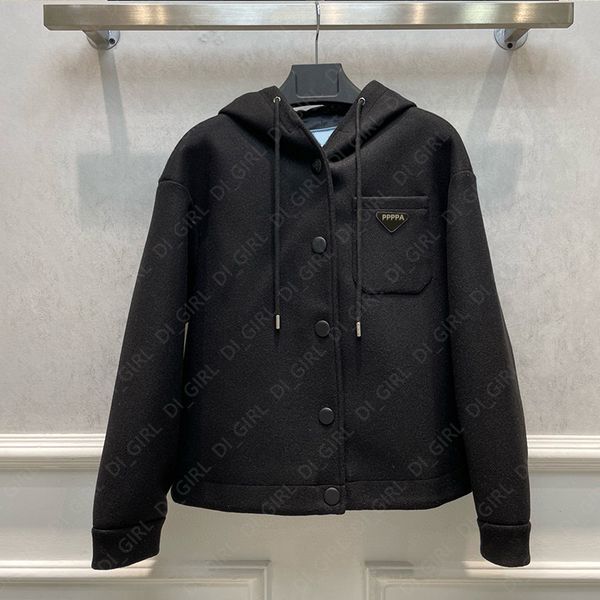 

Women Woolen Jacket Fashion Simple Casual Hooded Shirt Jacket Autumn Winter Trench Parkas Warm Coat -L di_girl Di_girl, Black