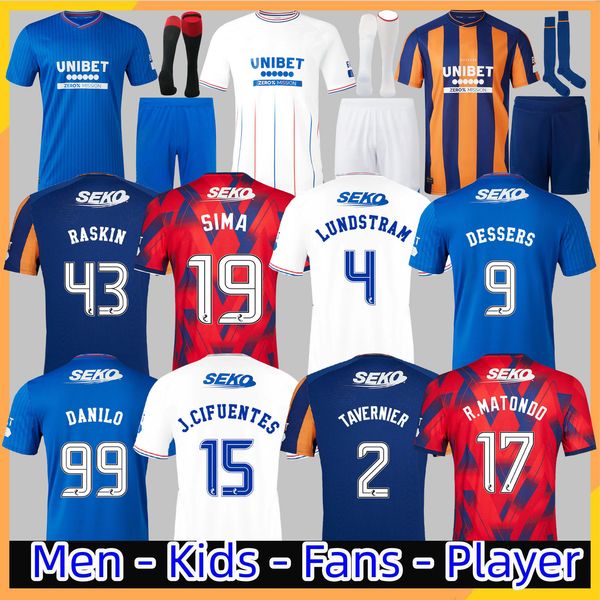

23 24 Glasgow Rangers Soccer Jerseys 2023 2024 Home blue Sakala KENT TAVERNIER MORELOS COLAK Hogan Football Shirt men Kids Kit fans player version camiseta de 55555, 23-24 4th adult+ucl