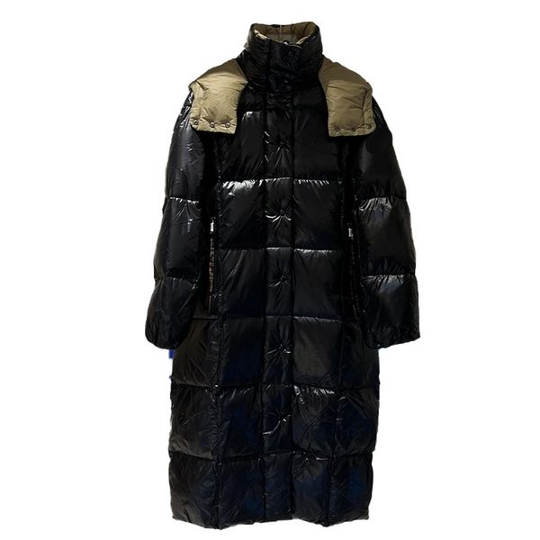 

TOPSTONEY Women's Hooded Long Over-the-knee Down Jacket Slim Glossy Padded White Duck Down Warm Coat 017, Black