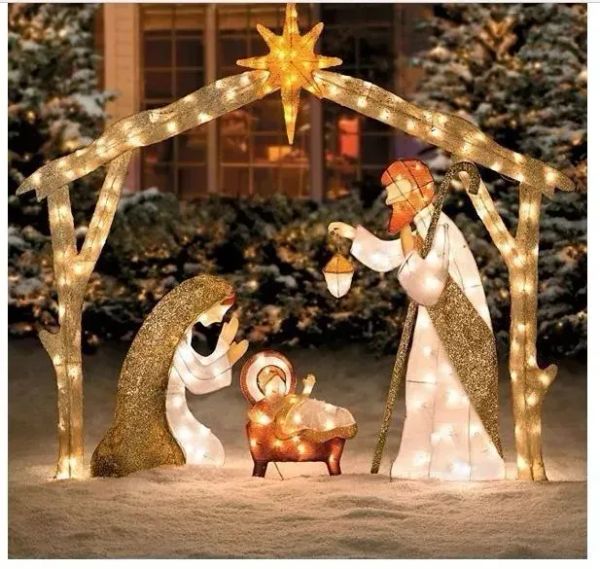 

Tinsel Nativity Scene Warm White Plane Painting for Easter Christmas Outdoor Yard Garden Home Decorations Event Decoration 1027