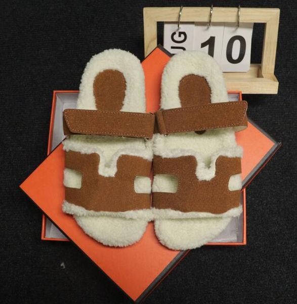 

Women Fur Slippers Slide Sandal Wool Designer Thick Bottom Fashion Apartment Flat Slipper Winter Sexy Mullers Size 35-41, #10 blue