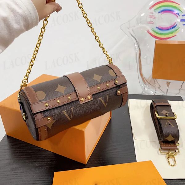 

Luxury Papillon Trunk Handbag Designer Paris Bags Summer Flowers Embossing Pillow Handbags Clutch Shoulder Bag High Quality 247232BF, Coffee