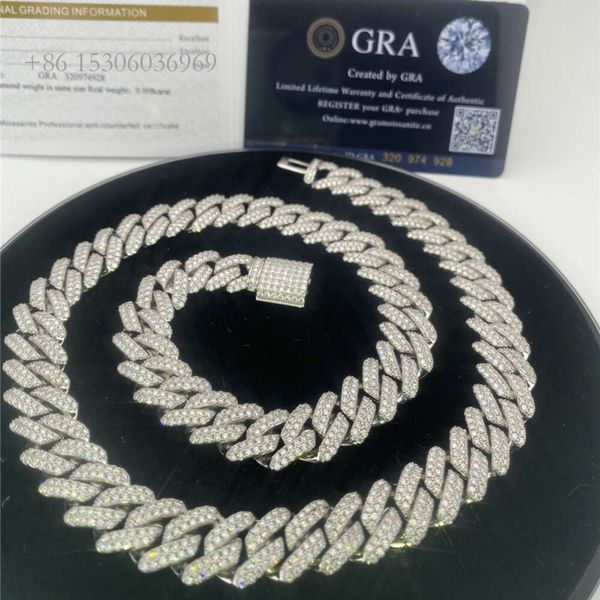 

Sterling Sier VVS Moissanite Full Iced Out Hip Hop Jewelry Necklace 16'' 18'' 20'' 22" 24'' Heavy Gold Cuban Link Chain