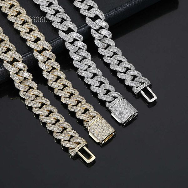 

Custom 15Mm VVS Baguette Moissanite Link Chain Sier Iced Out Rapper Fashion Hip Hop Jewelry Diamond Cuban Necklace