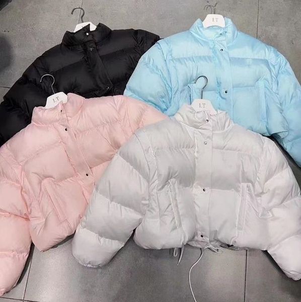 

Women Autumn winter warm stand-up collar short fashionable cotton jacket detachable sleeves, White