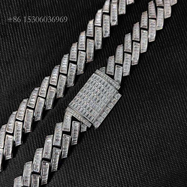 

Big 21Mm Wide Moissanite Baguette Link Chain Hip Hop Jewelry Iced Out Sier VVS Diamond Miami Cuban Necklace
