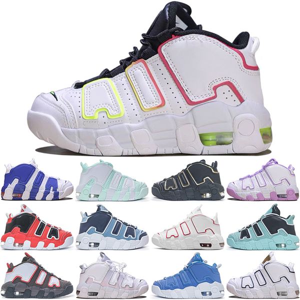 

More Uptempos Kids Shoes 96 Children Basketball Shoes Boys Girls Up Tempos Pippen Triple Black University Blue Baby Sports Sneakers Size 28-35, 10