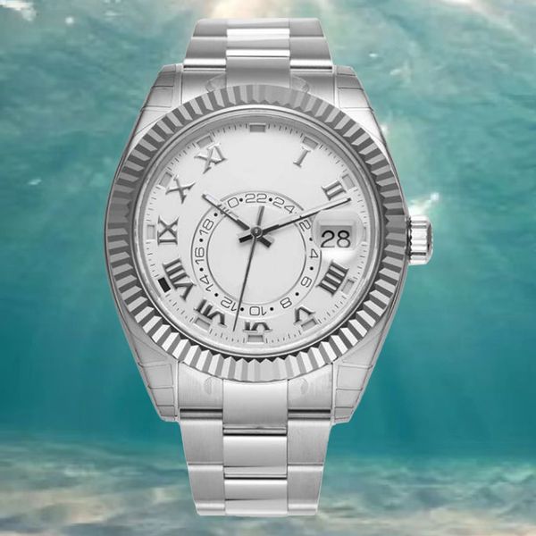 

mens watch designer watches high quality case movement stainless Steel watch Second time zone function Sapphire glass 41mm white Roman numeral dial Sky dweller, T7