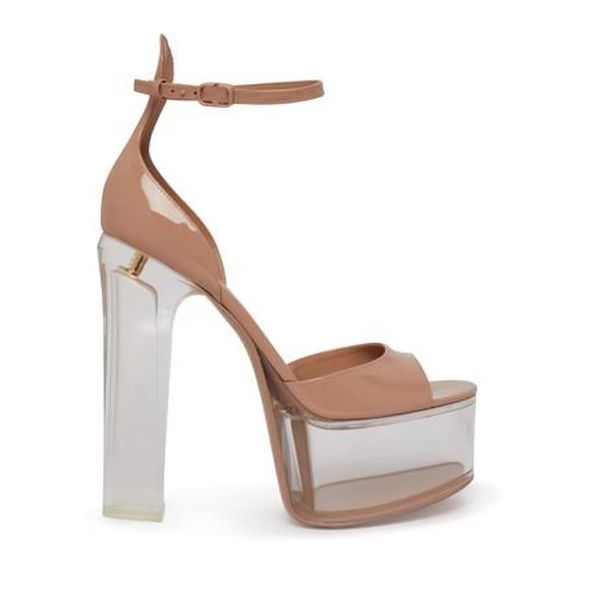 

Clear Crystal Platform Sandals Patent Leather Square Toe Ankle Strap Heeled Platform Pumps Chunky Block Heels155mm Womens Luxury Designers Evening Shoes, 10_color