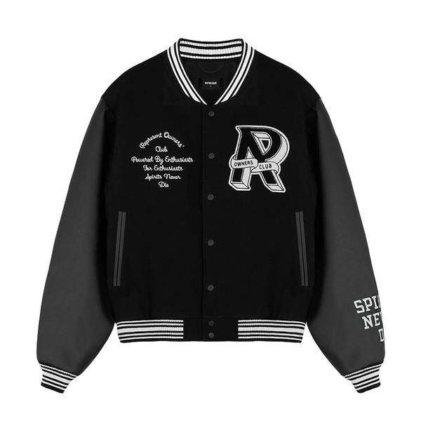 

Usa Fashion Windbreaker Outdoodr Coats Bomber Representd Outerwear Woolen Baseball Jacket Man Leather Sleeve Patchwork Black