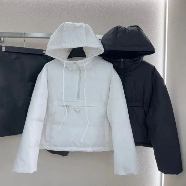 

Womens Hooded Down Jacket Designer Pullover Padded Jacket Warm Parka Coat Female Puffer Outwear Triangular Letter SML, Black