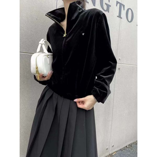 

Women Casual Sport Zipper Jacket Letter Embroidery Jacket Coat 2023 Autumn New Fashion Velvet Stand Neck High Street Short Coat, White