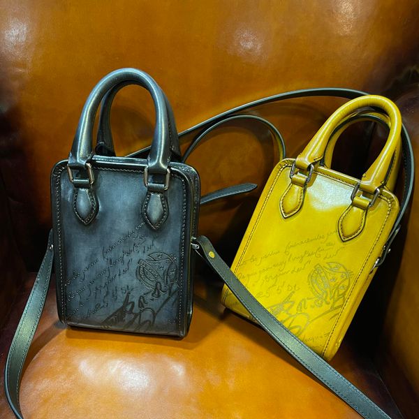 

Waist Bags Genuine leather messenger bag handmade quality Scritto patterned leather Shoulder bag waist bag Customizable colors, Yellow