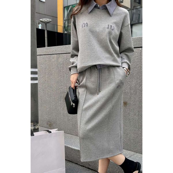 

Women Skirt Sets 2023 Autumn Winter New Fake Two Piece Panel Lapel Top With Split Half Skirt Ladies Casual Loose 2Pcs/Set, Black