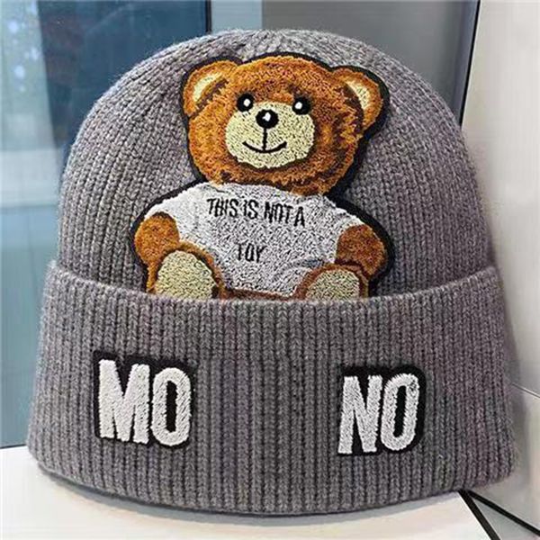 

leisure winter strength solid hat prevalent bonnet designer color brute warm fashion versatile Beanie bear letter beanie, Brown