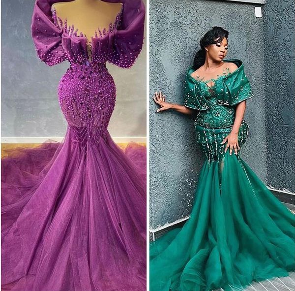 

2023 Arabic Aso Ebi Hunter Green Mermaid Prom Dress Lace Beaded Evening Gowns Satin Tulle Birthday Engagement Second Gown Dress Women Formal Wear WD047, Champagne