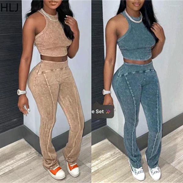 

Women's Two Piece Pants Women Tracksuit Round Neck Solid Color Sleeveless Tank Top And Leggings Fitness Pieces Set Street, Khaki
