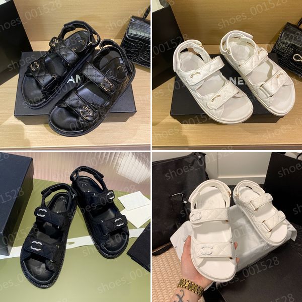 

Calf Leather quilted dad Sandals designer womens Luxury flat womans sandles White Black Leather Mules Slides Beach Buckle Strap Flats Hook&Loop sandal sandalen, Clear